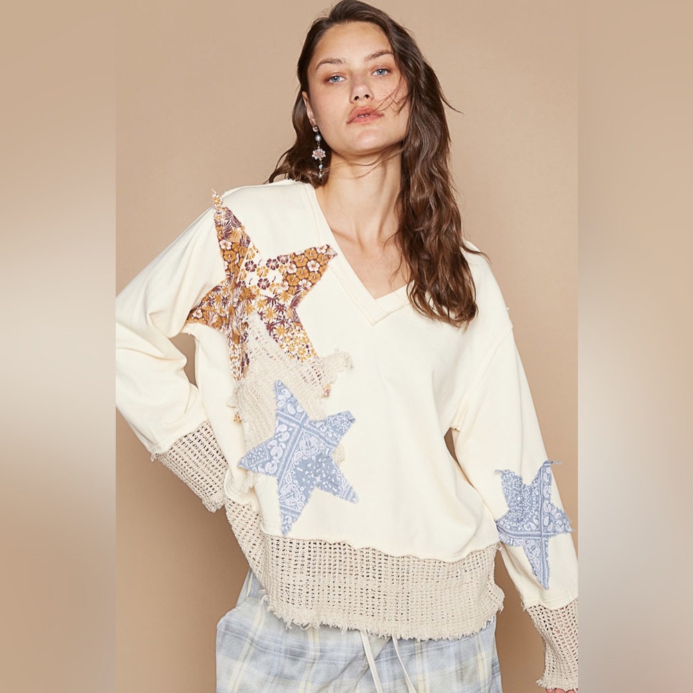 🆕 POL French Terry Top - “Starfish” Detail - Crochet - Beach Vibe - 100% COTTON